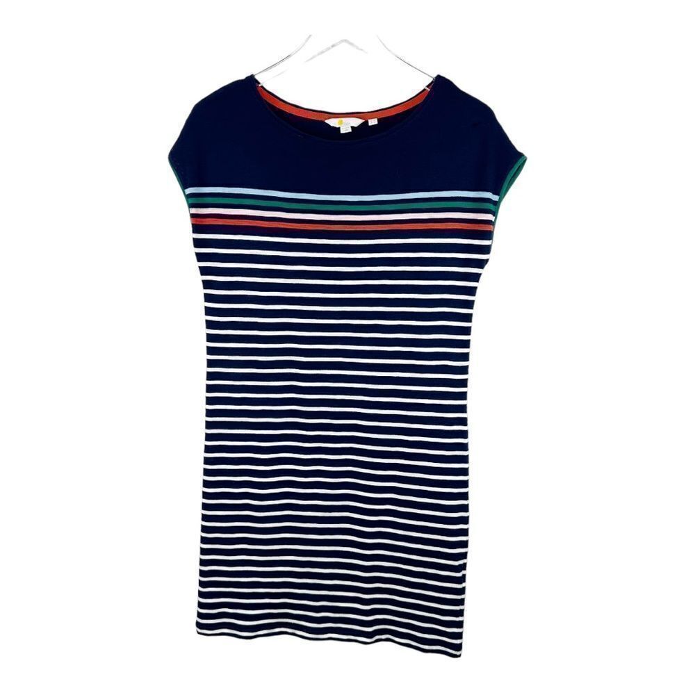 Boden Paulina Jersey Dress Navy Striped Short Sleeve, Size 2 Petite
